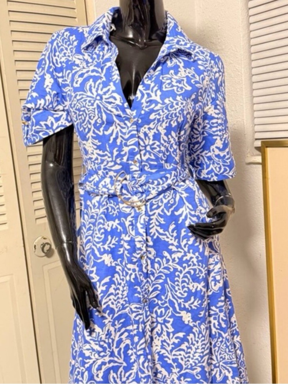 Zara Blue and White Floral Print Shirt Dress